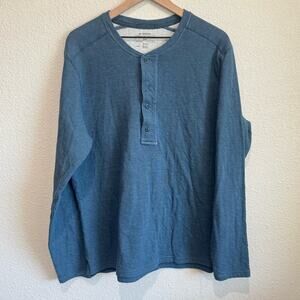 Rei Co Op Shirt Mens XL Blue Henley Waffle Knit Thermal Outdoor Heavy Relaxed